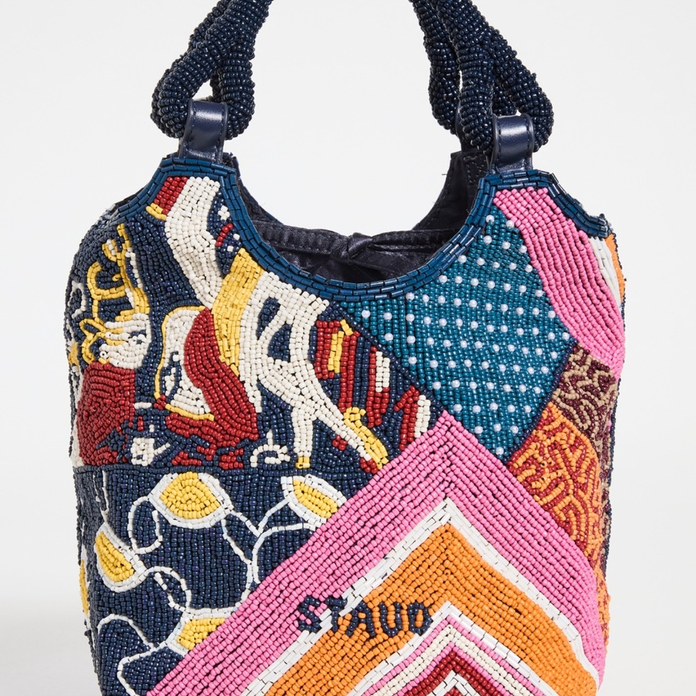STAUD Blue and Pink Shoulder Bag with Patchwork Design
